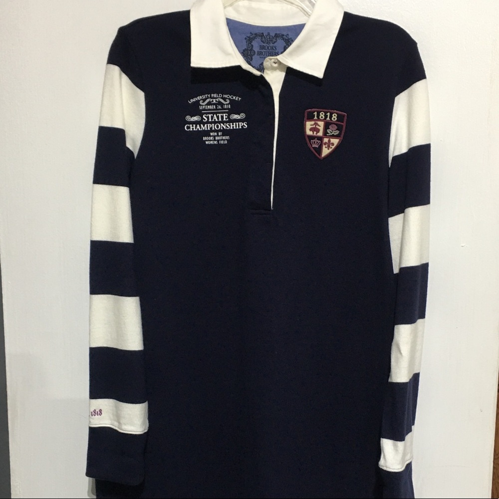 Brooks Brothers Polo Dress Navy Blue Long Sleeve White Collar Women Size L